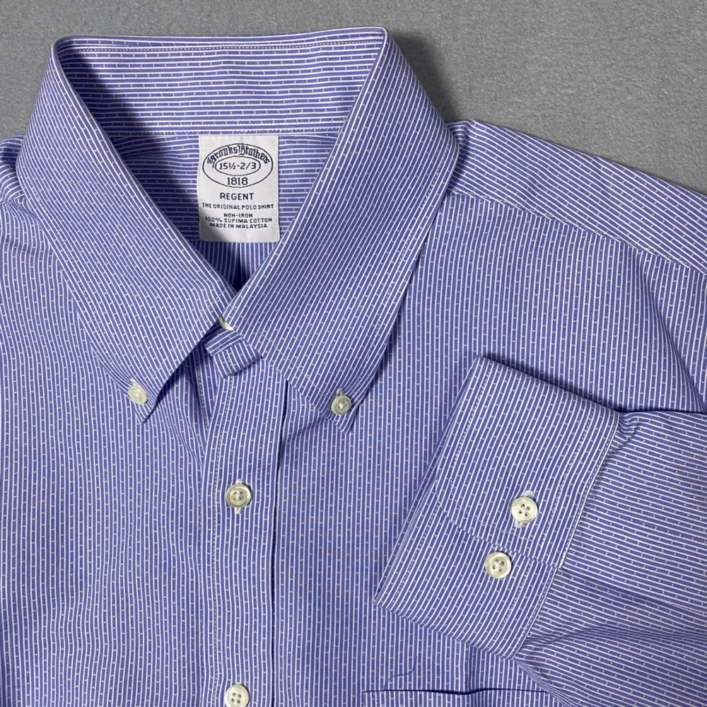 Brooks Brothers Dress Shirt Mens 15.5 2/3 Blue Regent Button Up Non Iron Supima